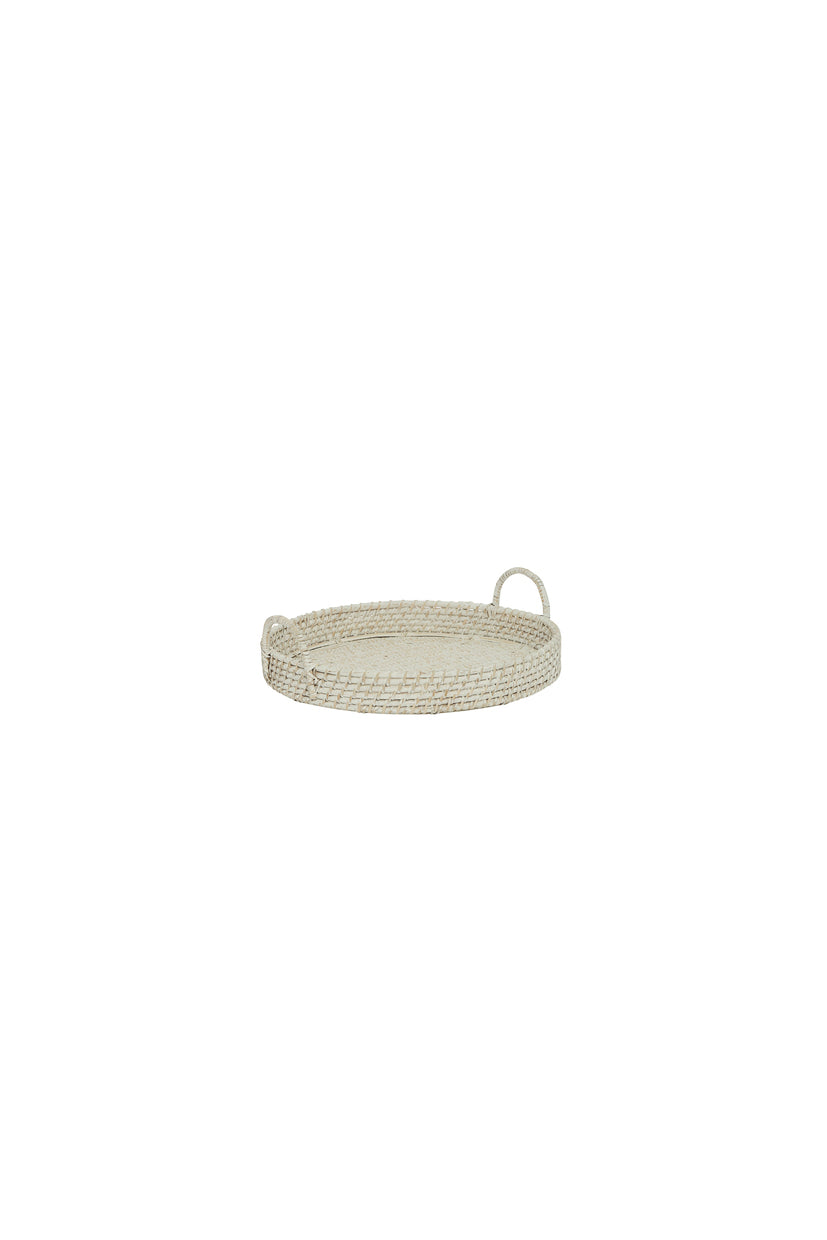 Round Rattan Tray White