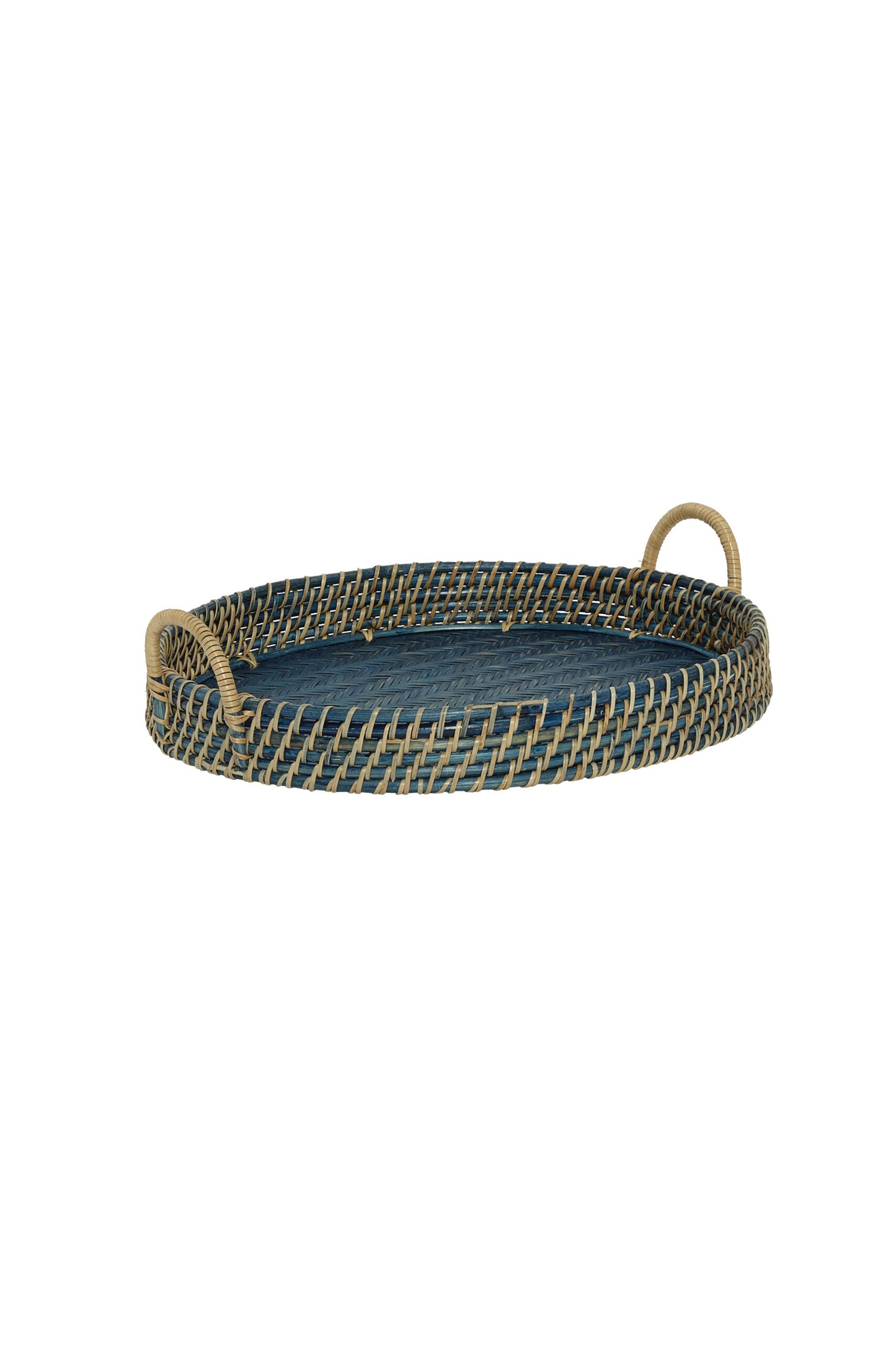 Round Rattan Tray Navy Blue