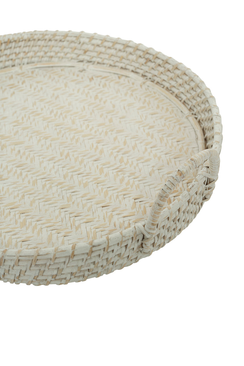 Round Rattan Tray White