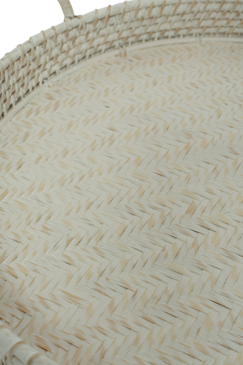 Round Rattan Tray White