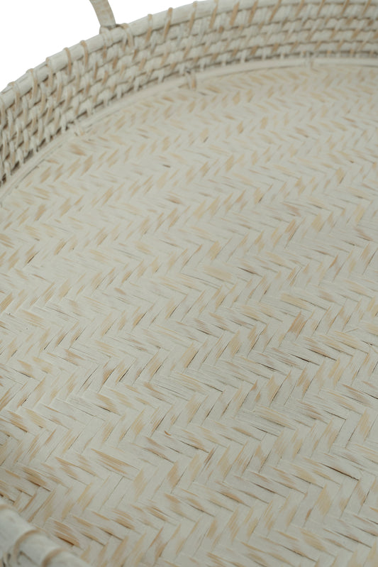 Round Rattan Tray White