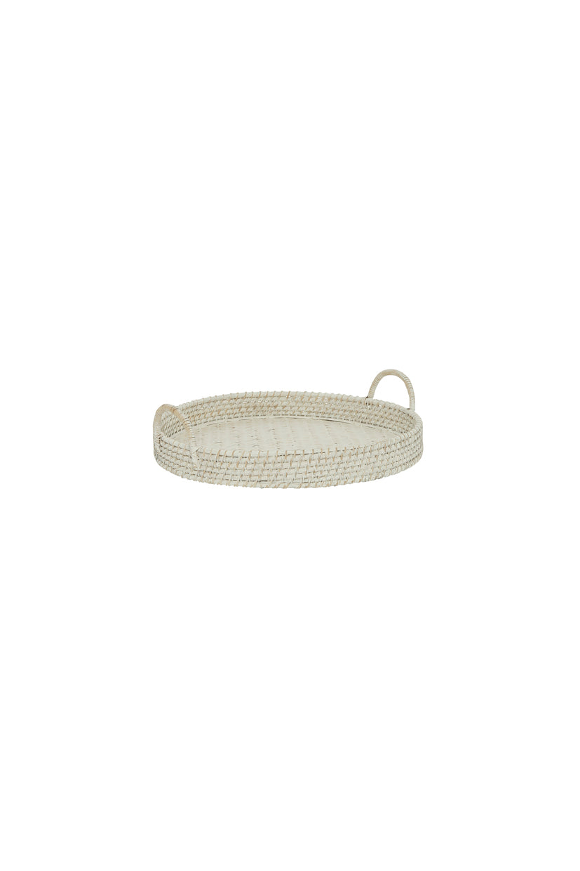 Round Rattan Tray White