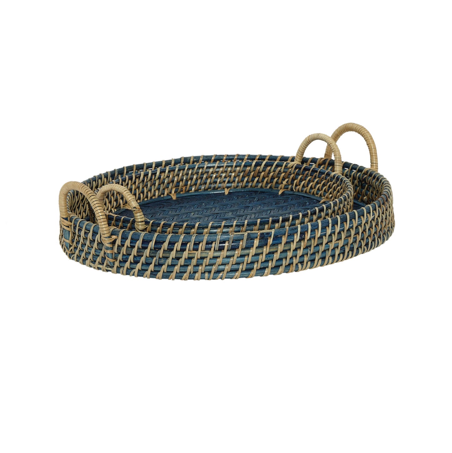 Round Rattan Tray Navy Blue