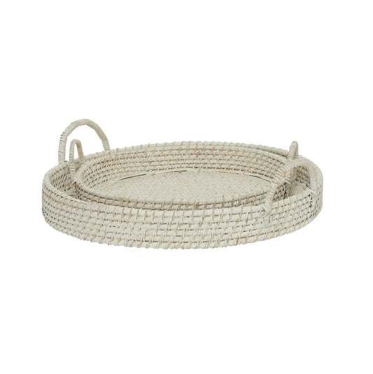 Round Rattan Tray White
